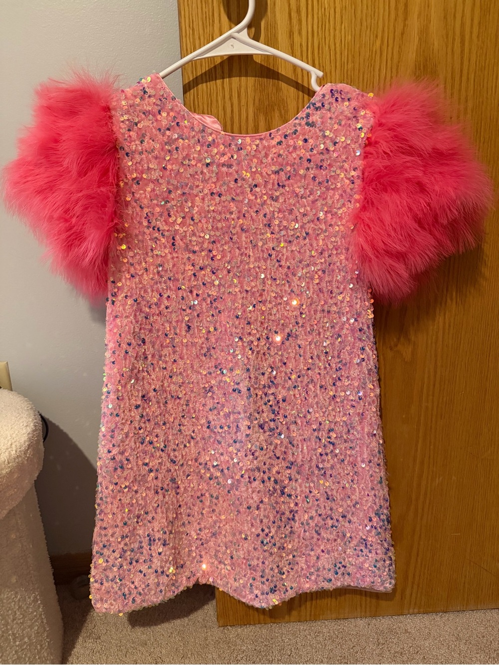 lola Pink Sequin Mini Dress with Feather Trim